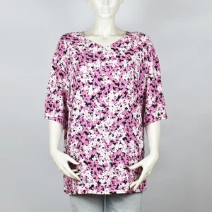 MARIMEKKO Viscose Half Sleeve Blouse Tunic T-Shirt Top Flower White Pink Size 42 - Picture 1 of 9