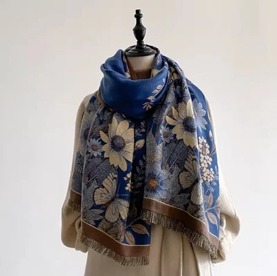 Темно-синий цветочный бабочка большого размера шаль шарф надежном кашемир чувствовать 73 в - Изображение 1 из 3