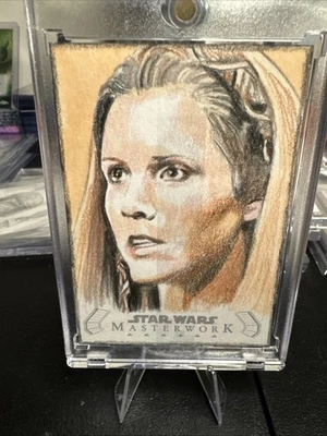 Tarjeta de boceto Topps Star Wars Masterwork de Lindsey Greyling - Leia Organa Endor Foto 1 de 2