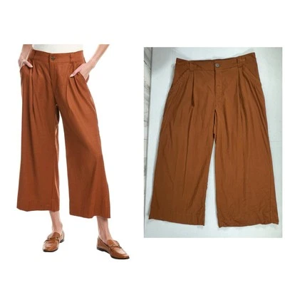 Cabi Cruise Crop Pants Size Large (33x24) Sienna Brown Wide Leg Linen Blend 6478 - Image 1 of 4