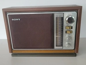 Vintage Sony ICF-9740W FM/AM Table Radio Simulated Wood Cabinet WORKS - Picture 1 of 7
