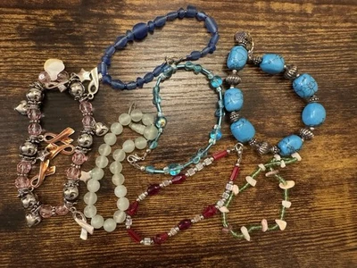 Lote de 7 Pulseras Cuentas Turquesa Howlita Rosa Cinta Vidrio Semilla Cuentas Boho Mix Foto 1 de 4