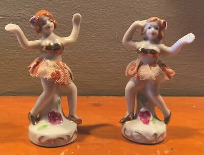 Juego de bailarines burlescos/2 figuras antiguas de porcelana hechas en Japón 1945-53 excluyentes Foto 1 de 4