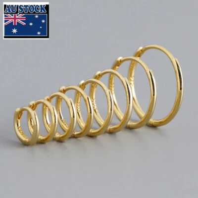 2 Colors 1 Pair Woman REAL S925 Sterling Silver Huggie Hoop Earring Clip 6-15mm  - Image 1 of 4