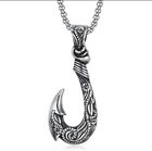 Men's Stainless Steel Fish Hook Fishing Nautical Pendant Necklace Jewelry