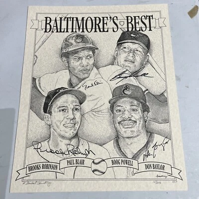 Orioles Signed 16x20 Litho by  Brooks Robinson, Don Baylor, Blair & Powell w/COA - Image 1 of 4