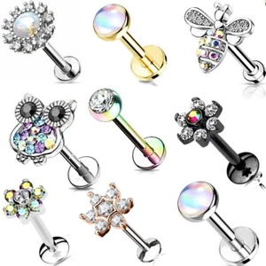 16g Gem Stainless Steel Labret Lip Monroe Tragus Ring Stud Medusa Piercing - Picture 1 of 58