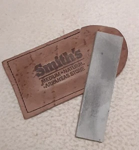 Smith's Medium-Natural Arkansas Sharpening Stone W Original Leather Pouch - Picture 1 of 11