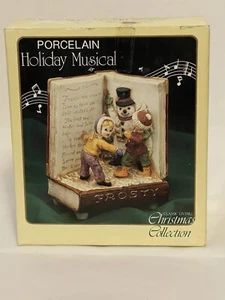 Vintage Porcelain Holiday Musical Frosty With Kids - Picture 1 of 10
