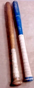2 BATES DE BÉISBOL DE MADERA MACIZA VINTAGE azules y marrones 28" - Imagen 1 de 10