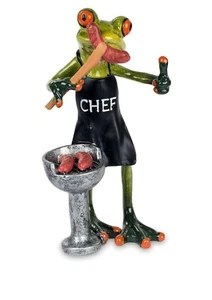 formano Dekofigur Frosch mit Grill Wurst 17cm Froschfigur Kunststein glänzend - Bild 1 von 1