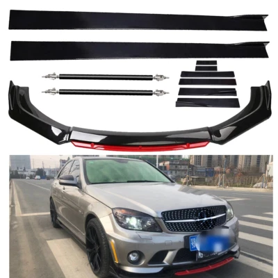 Front Bumper Lip Splitter Spoiler Body Kit + Strut Rods For Mercedes-Benz - Image 1 of 4