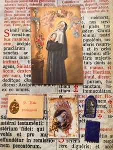 RARE LOT St Rita Relics : Including the "triduum to Saint Rita" on a post card ! - Picture 1 of 14