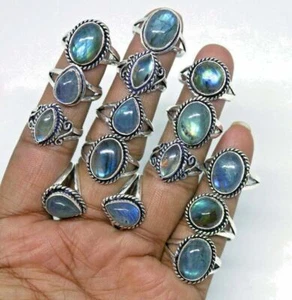 Labradorite Gemstone Rings Lots 925 Silver Plated Jewelry Mother's Day Sale - Picture 1 of 8