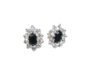 Mujer 9ct 9carat Oro Amarillo Zafiros & Transparente Drogado Tuerca Pendientes - Imagen 1 de 5