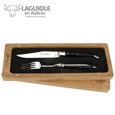 Laguiole en Aubrac - 1 Steakmesser + 1 Gabel - Büffelhorn - Besteck Frankreich - Bild 1 von 4
