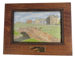 Caja de madera tallada en seda tejida Coventry tejedores de efectivo de colección OLD COURSE ST ANDREWS 8 x 6 - Imagen 1 de 15