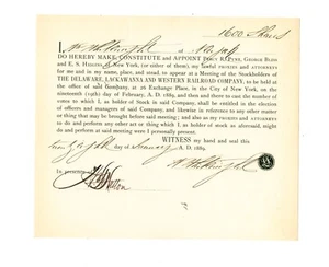 1889 Delaware, Lackawanna & Western Railroad document signed by ???? -- New York - Picture 1 of 5