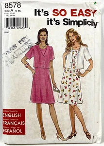 1999 Simplicity Sewing Pattern 8578 Womens Dress & Jacket Size 6-16 Vintag 12416 - Bild 1 von 2