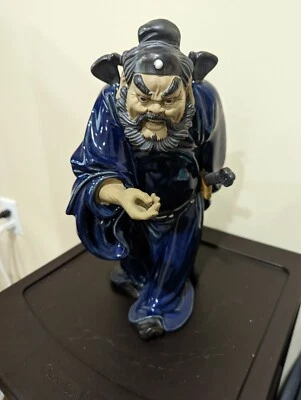 12" Wucai Porcelain Pottery Zhongkui Zhong Kui Strike Evil Bat Auspicious Statue - Image 1 of 4