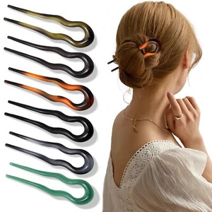6 Pcs French Hair Pins Resin Hair Forks U Shaped Hair Pins Fashion Hair Pins ... - Picture 1 of 6