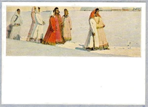 G.Zorin 1966 Russian postcard SONG Winter Snow WOMEN ETHNIC CLOTHES - Foto 1 di 2