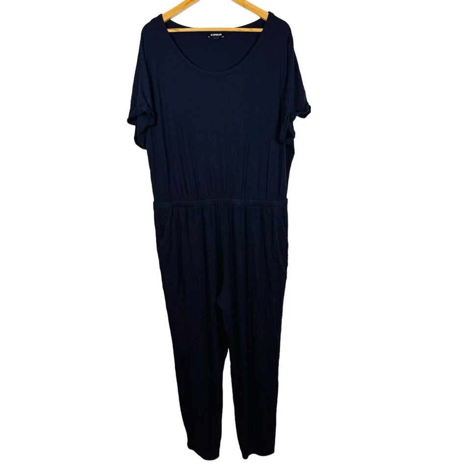 Pantalón Mono Express Azul Rayón Acanalado Elástico Manga Corta XL Foto 1 de 4