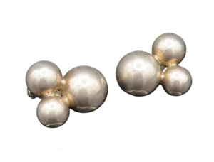 M&J SAVITT 925 Silver Vintage Triple Bead Ball Non Pierced Earrings EG11935 - Picture 1 of 9
