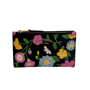 Kate Spade Black Floral Multi Embossed Leather Slim Small Bifold Wallet - Picture 1 of 9