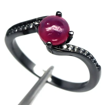 925 Silver 6 MM. Red Ruby & White Zircon Birthstone Vintage Ring Size 5.75 - Image 1 of 4