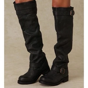 Jeffrey Campbell Wishlist Tall Boots buckle leather moto riding western boho 8 - Picture 1 of 14