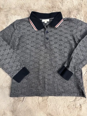 Gucci Children’s Long Sleeve Polo Navy Double G Logo - Image 1 of 3