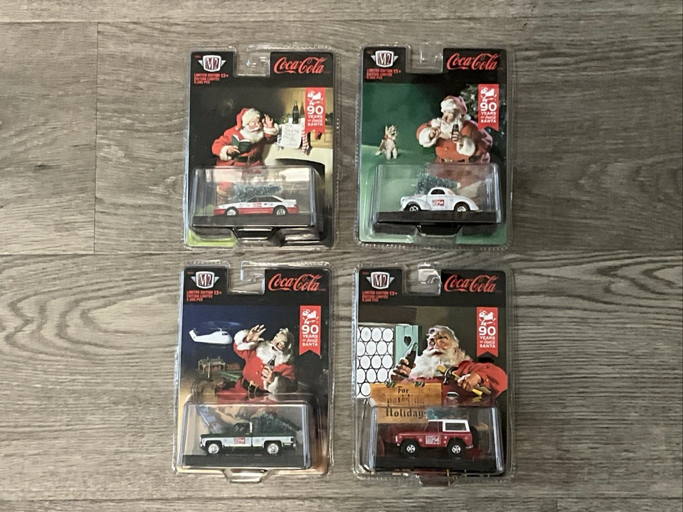 M2 Machines Coca Cola Christmas Set of 4 - Bronco - Cheyenne - Willys - Mustang - Image 1 of 4