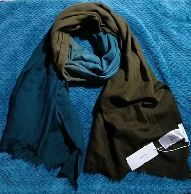 Vince Wool & Cashmere Blend Large Ombre Wrap Scarf Teal Blue Olive Green  - Image 1 of 4
