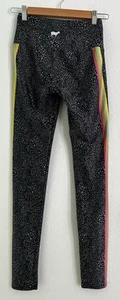 GOLDSHEEP Bright Neon Rainbow Stripes Black Leopard Print Leggings Small S Yoga. - Picture 1 of 21