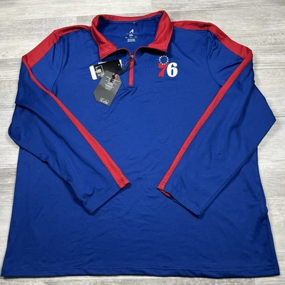 Jaqueta Philadelphia 76ers masculina 2XL nova com etiquetas 1/4 zíper moletom azul NBA Antigua - Imagem 1 de 4