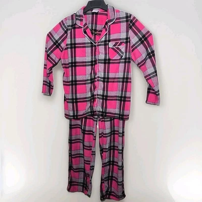 Secret Treasures Pajama Set Women's Sz L Pink White Black Plaid Button Top Pants - Image 1 of 4