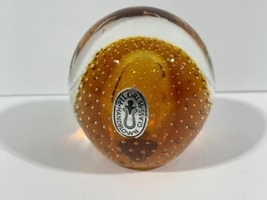 Vintage mundgeblasenes Pilgrim Glas Bernstein & klar Kunstwerk / Briefbeschwerer - Bild 1 von 7