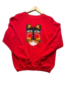 Vintage 90’s Hanes Laurel Burch Red Kitty Cat Graphic Sweater Size XL(46-48) - Picture 1 of 9