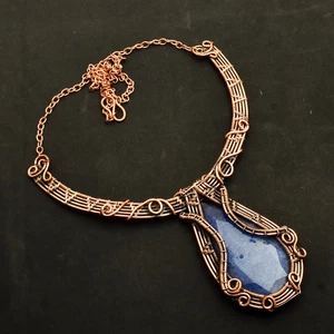 Simulated Sapphire Gemstone Handmade Copper Wire Necklace Jewelry 49 Gms AN 8896 - Picture 1 of 1