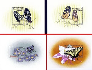 TANSANIA 1999 SCHMETTERLINGE x4 S/S postfrisch ** Insekten - Bild 1 von 1