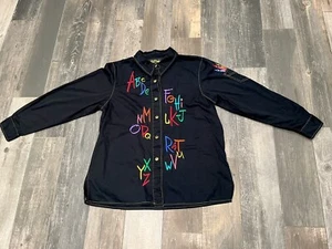Bob Mackie Wearable Art Women’s ABC’s Button Up Embordiery Crayon Teacher Sz L - Picture 1 of 6