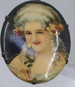 Antique Lithographed Tin Brooch Marie Antoinette Portrait - Picture 1 of 11