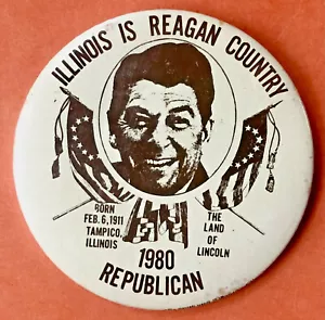 1980 Ronald Reagan 'L'Illinois è il paese di Reagan' spilla campagna presidenziale 3" - Foto 1 di 2