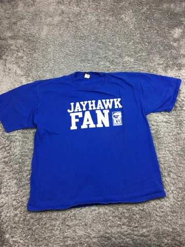 KU Jayhawk Shirt Mens Size Large Blue Short Sleeve #1 VTG Cover