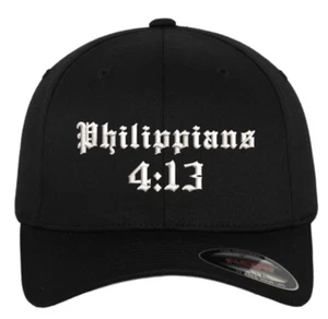 CUSTOMIZABLE Embroidered Jesus PHILIPPIANS 4:13 Catholic Crucifix Hat flexfit 4 - Picture 1 of 5