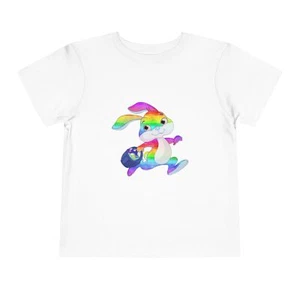Rainbow Bunny Toddler Short Sleeve Tee - Fun & Colorful Kid's T-Shirt - Picture 1 of 41