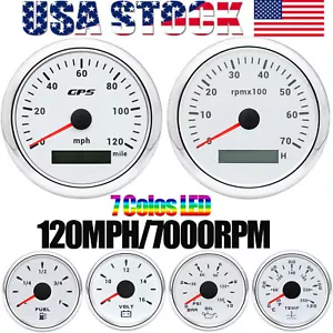 Juego de 6 medidores 85 mm barco GPS velocímetro 120 MPH y velocímetro y 52 mm combustible/temperatura/aceite/voltios blanco - Imagen 1 de 21