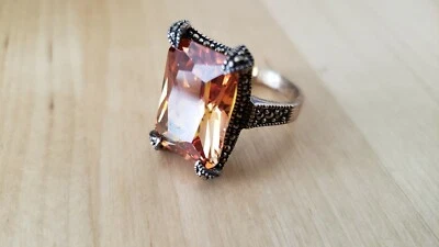 ANILLO PLATA ESTERLINA 925, Talla 7, CRISTAL-NARANJA, 8,4 gramos Foto 1 de 4