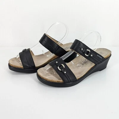 Mephisto Naiade Wedge Sandal Womens Size 8 US 38 EU Slide On Leather Black - Image 1 of 4